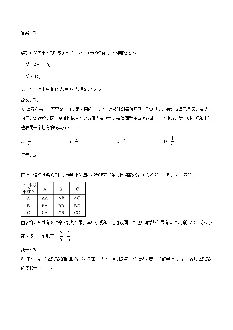 河南省信阳市“八县两区”2024届九年级下学期中考一模数学试卷(含解析)03