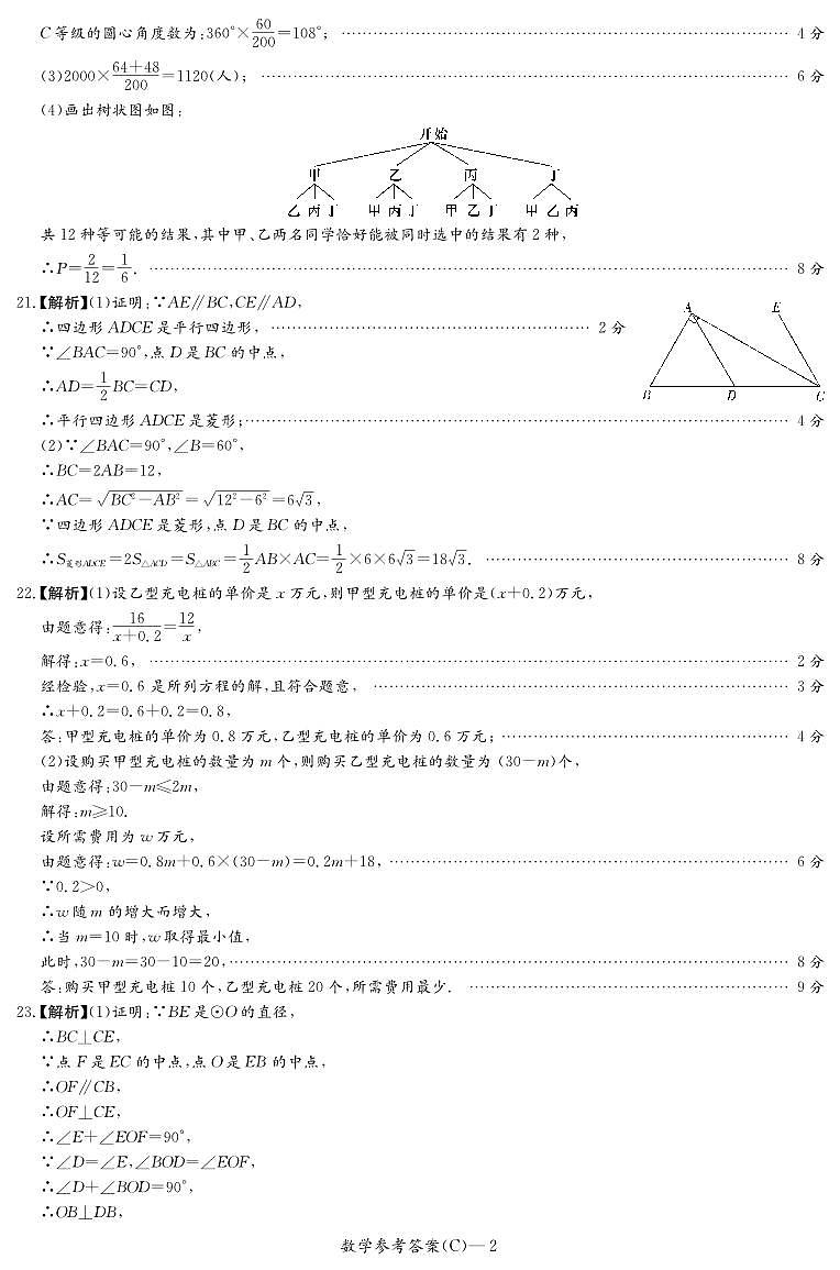 2024 年上学期长郡集团初三年级第二次模拟测试数学试卷及参考答案02