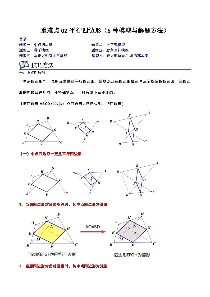 浙教版八年级数学下学期核心考点+重难点重难点02平行四边形(6种模型与解题方法)(原卷版+解析)第1页