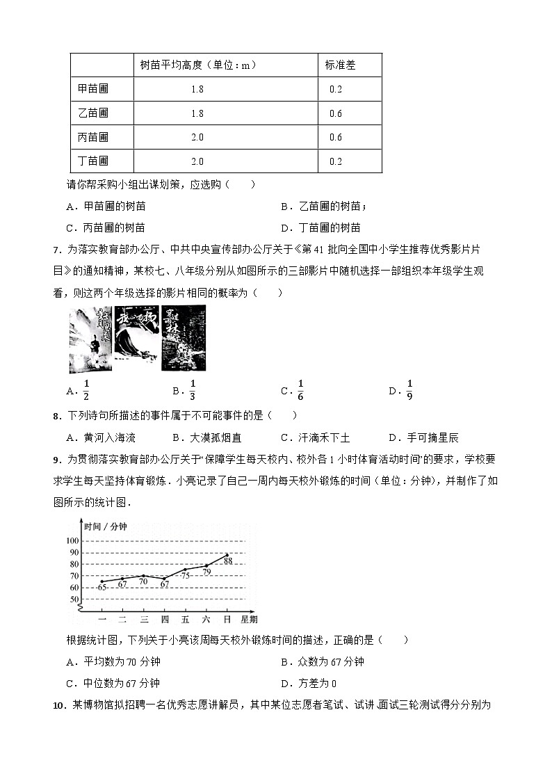 2024年中考数学考前20天终极冲刺专题之概率与统计练习附解析第2页