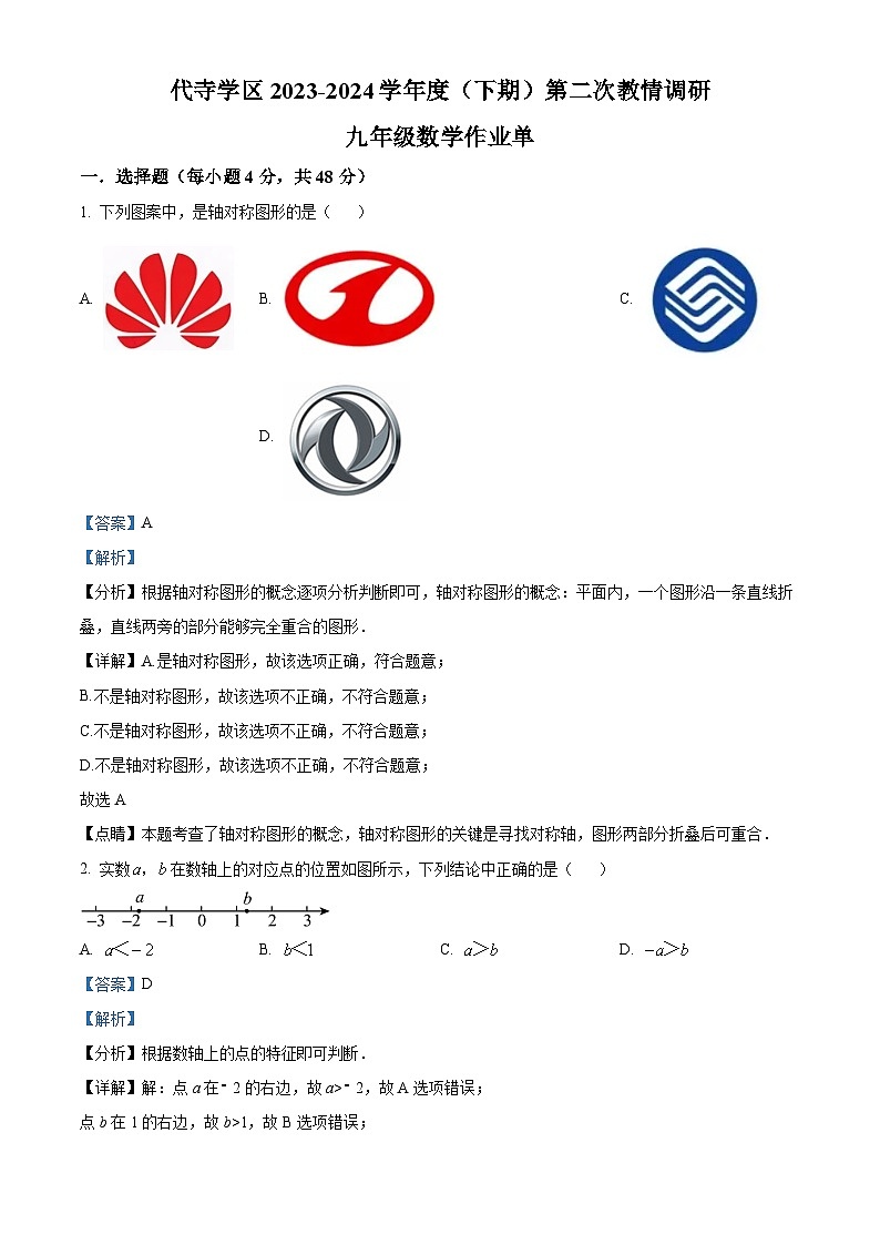 2024年四川省自贡市富顺县代寺学区中考二模数学试题（解析版）第1页