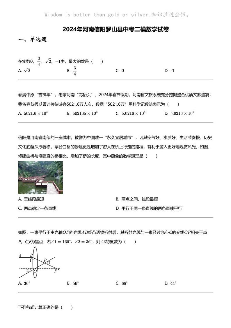 2024年河南信阳罗山县中考二模数学试卷01