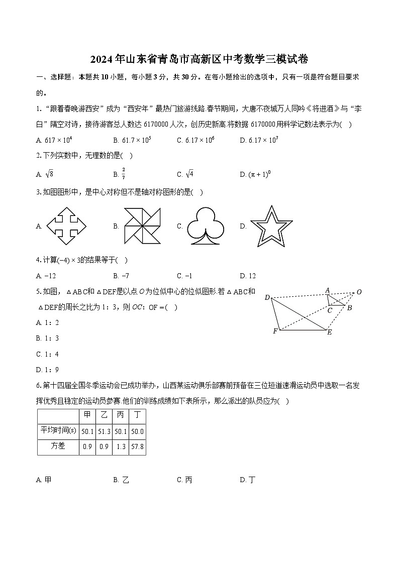 2024年山东省青岛市高新区中考数学三模试卷（含详细答案解析）01