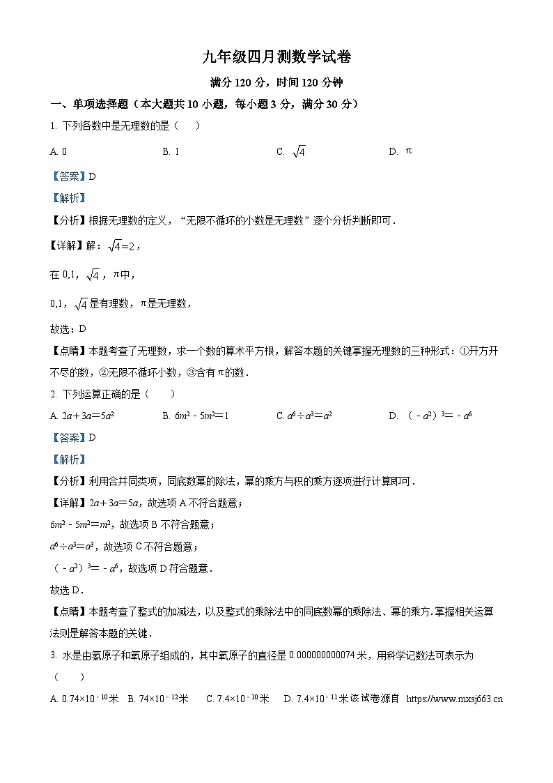 2024年广东省茂名市滨海新区中考二模数学试题第1页