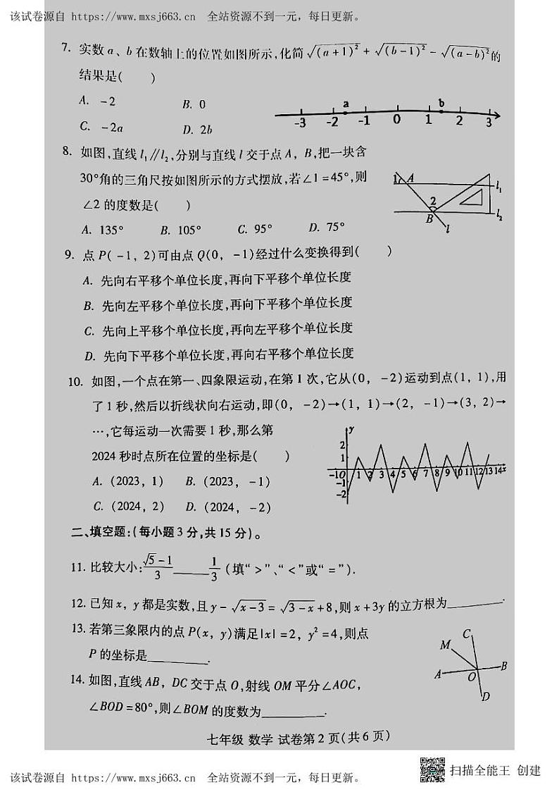 河南省洛阳市洛龙区2023-2024学年下学期七年级期中考试数学试卷第2页