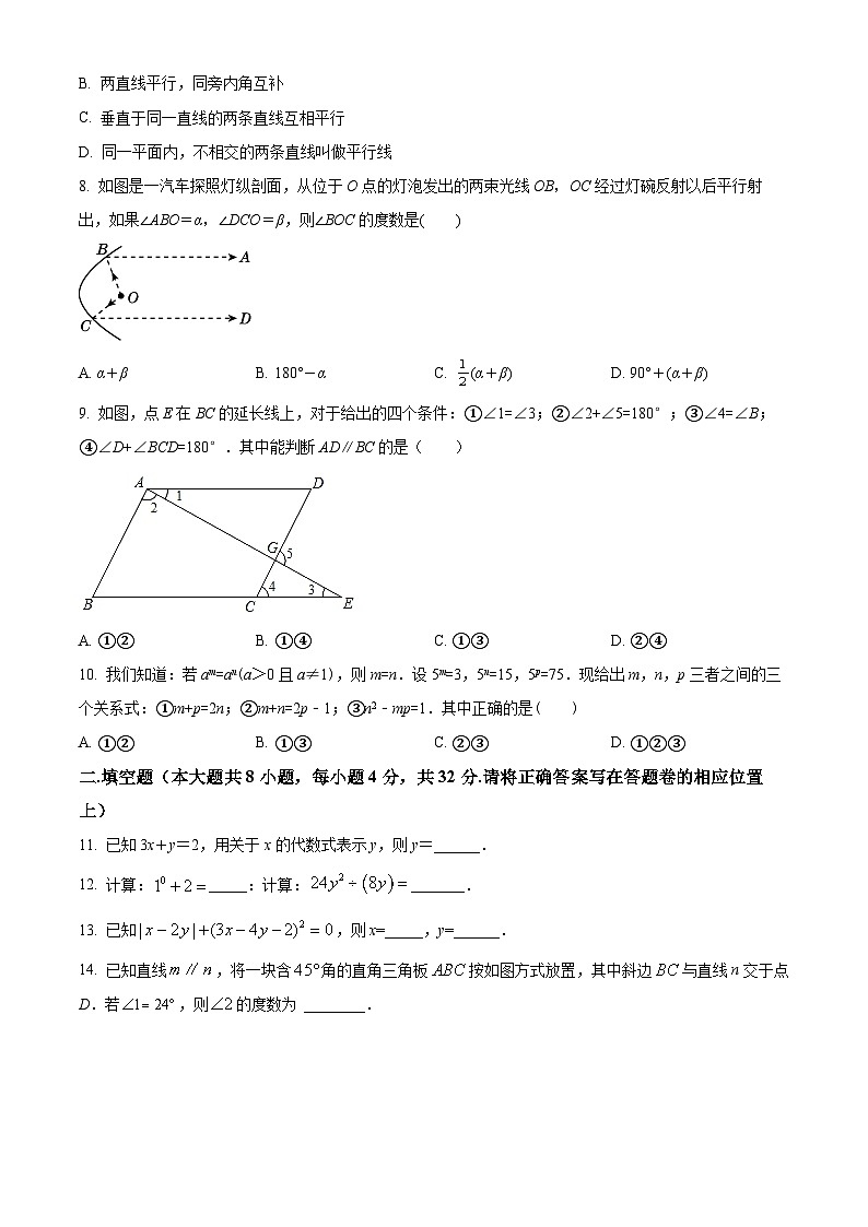 浙江省杭州市余杭区杭州英特外国语学校2023-2024学年七年级下学期期中数学试题02