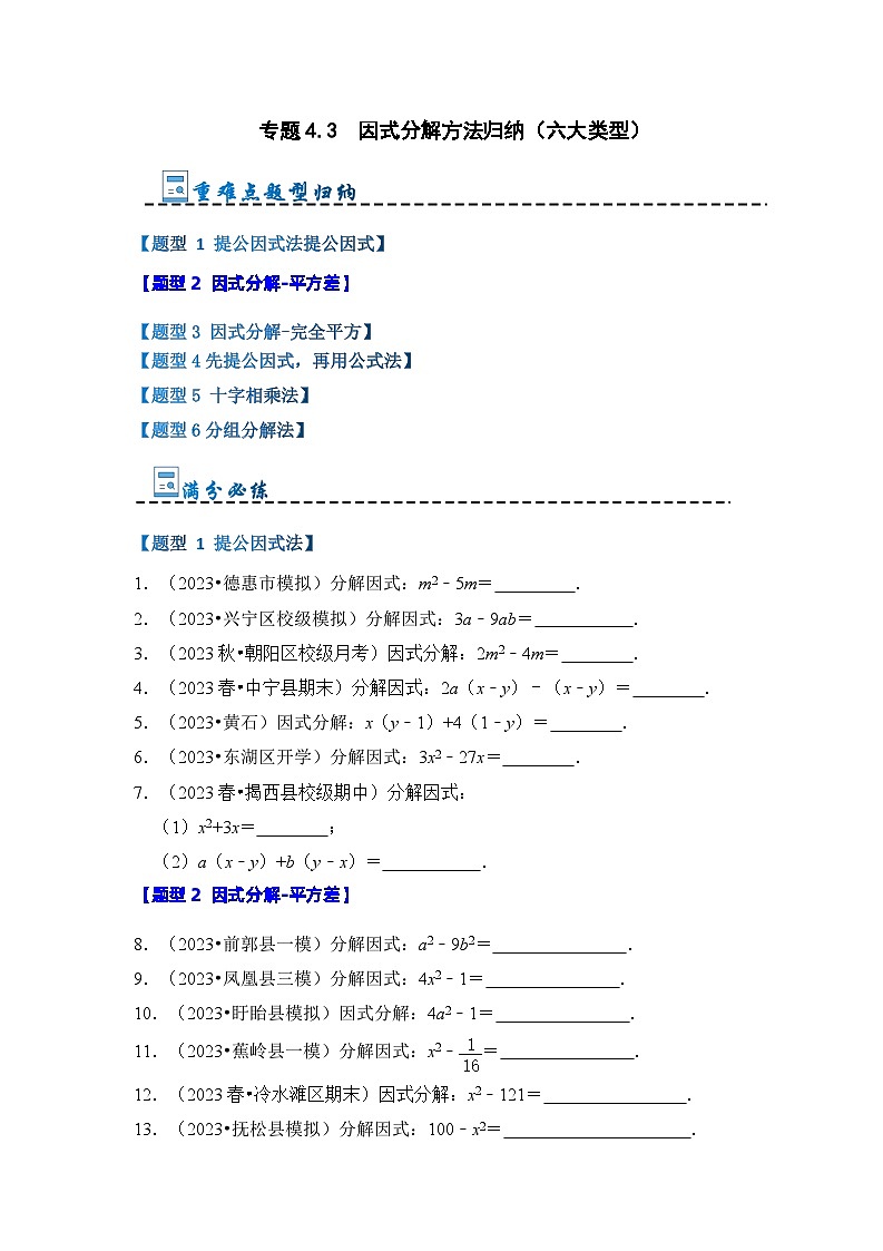 专题4.3  因式分解方法归纳（六大类型）（原卷版）第1页