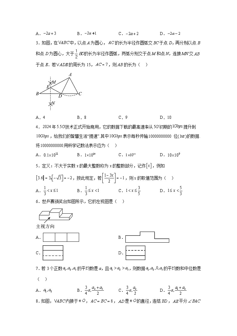 2024年山东省枣庄市部分中学中考数学一模试题（含解析）02