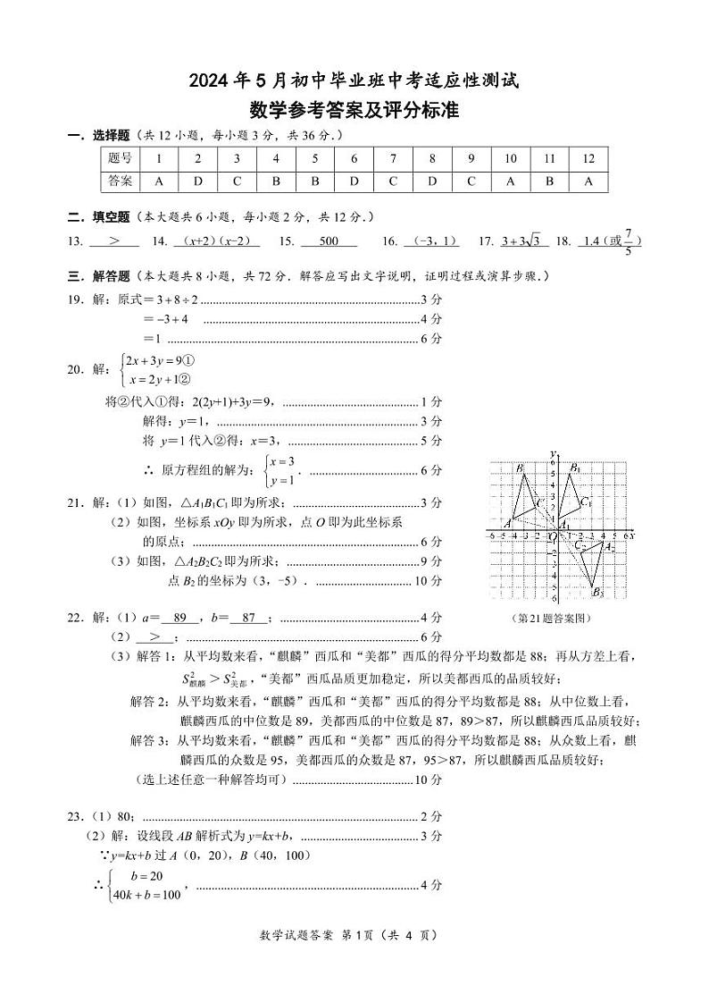 +广西南宁市西乡塘区2023-2024学年九年级下学期数学中考+二模试题（5月）01