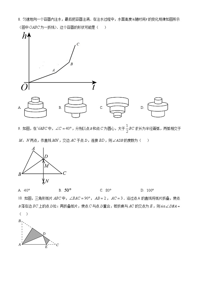 2024年湖南省长沙市雅礼教育集团中考一模数学试题（原卷版）第2页
