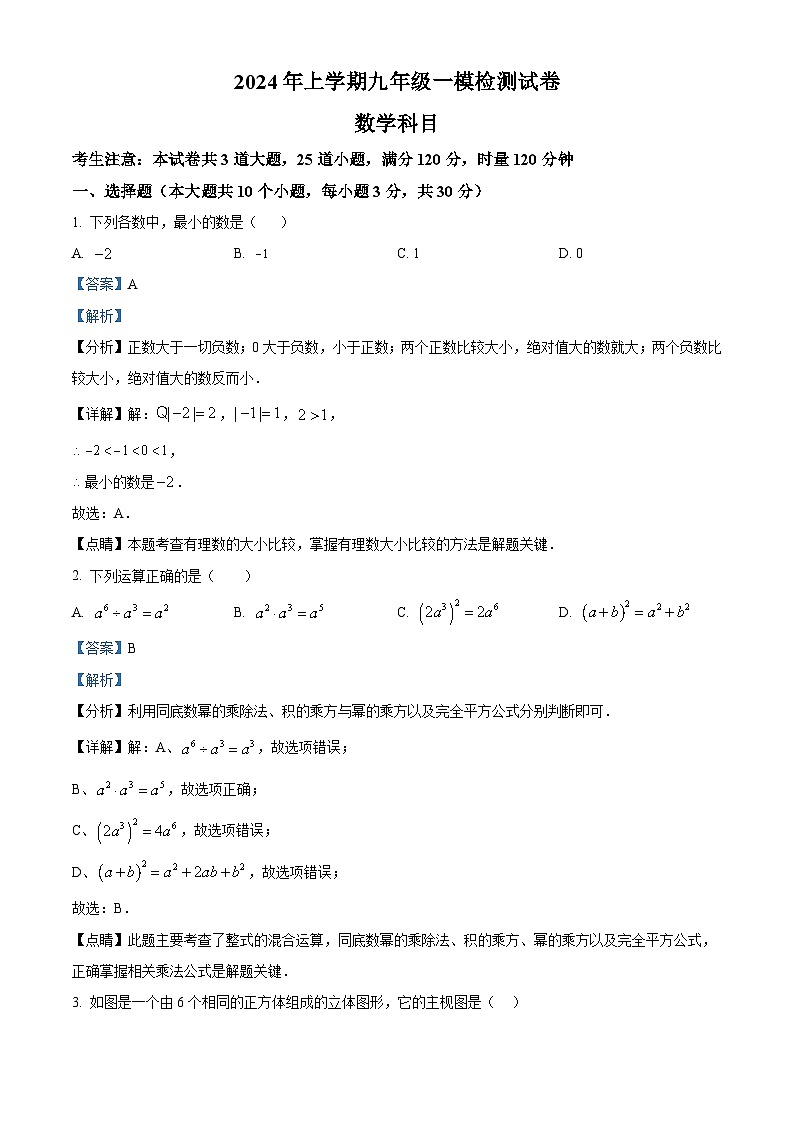 2024年湖南省长沙市雅礼教育集团中考一模数学试题（解析版）第1页