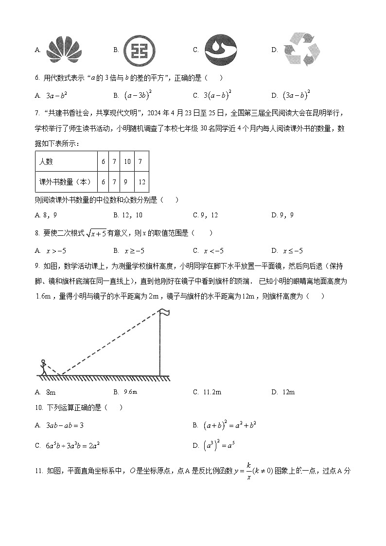 2024年云南省昆明市寻甸回族彝族自治县、昆明市区县联考中考第二次模拟考试数学试题（原卷版+解析版）02