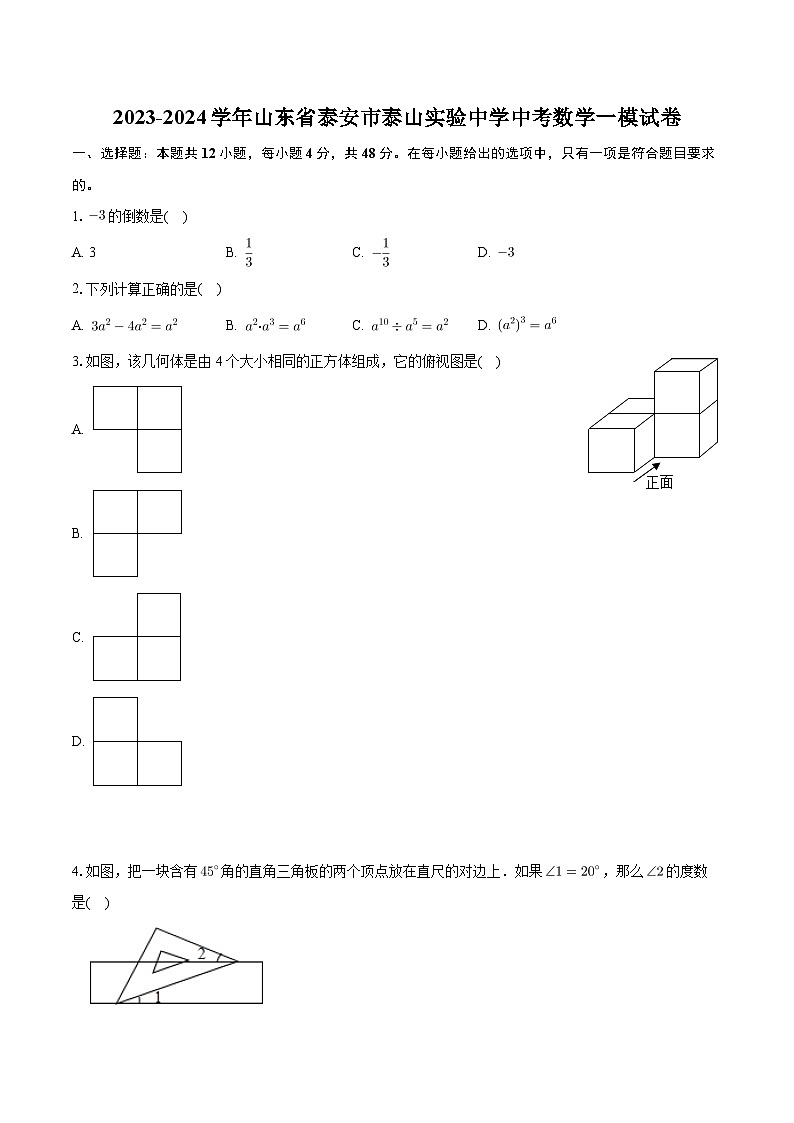 2023-2024学年山东省泰安市泰山实验中学中考数学一模试卷01