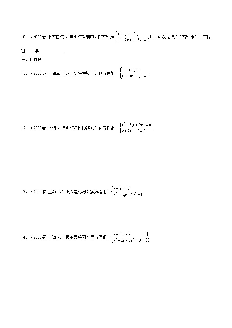 沪教版数学八年级下册21.6《二元二次方程组的解法》（分层练习）（原卷版）第2页