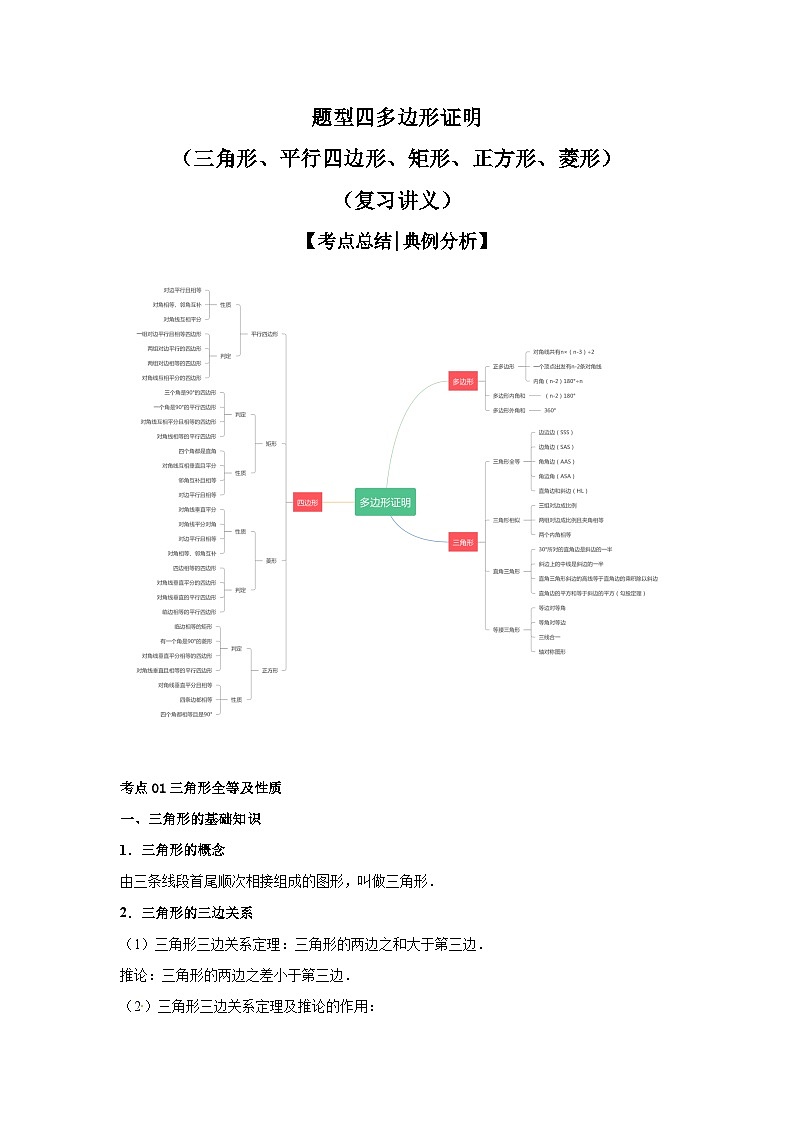 【二轮复习】2024年中考数学 题型4 多边形证明（复习讲义）01