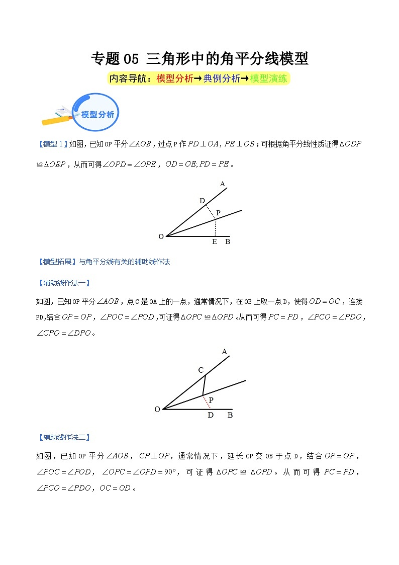 专题05 三角形中的角平分线模型-中考数学几何模型（重点专练）01