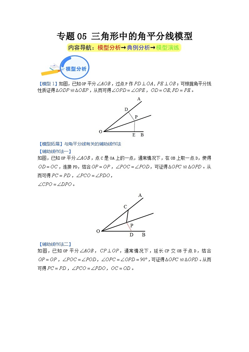 专题05 三角形中的角平分线模型-中考数学几何模型（重点专练）01