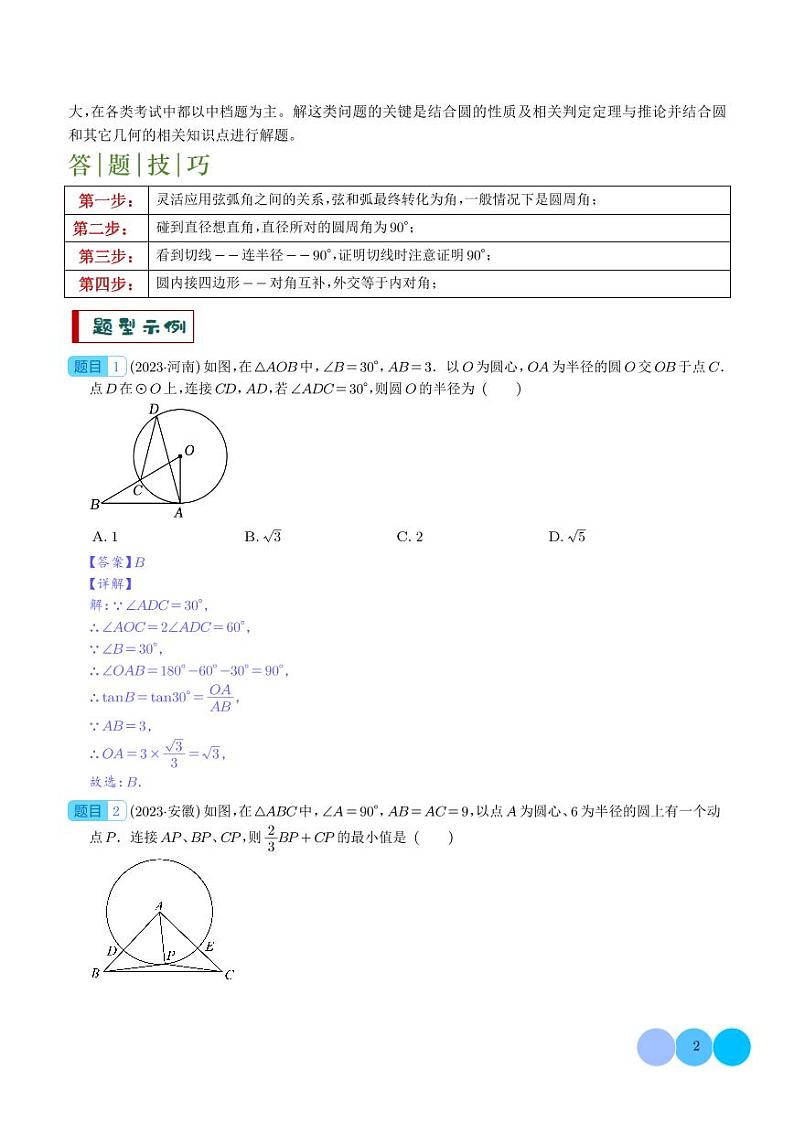 圆的综合应用--2024年中考数学答题技巧02