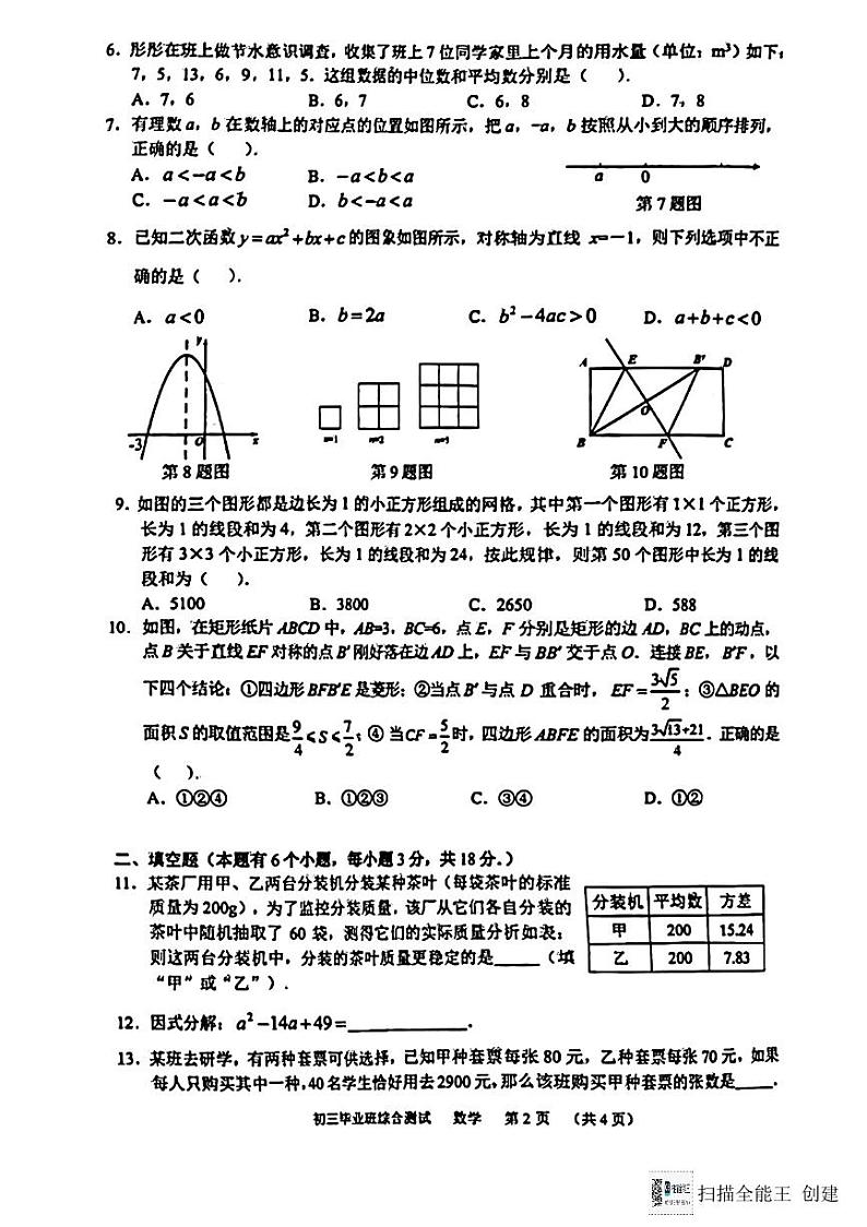 2024年广东省广州市天河区中考二模数学试题02
