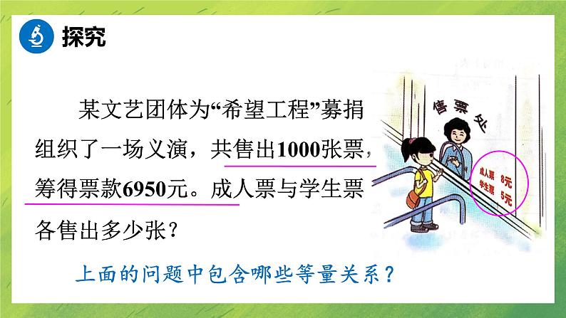 北师大版七年级数学第五章5.5  应用一元一次方程——“希望工程”义演课件PPT第4页