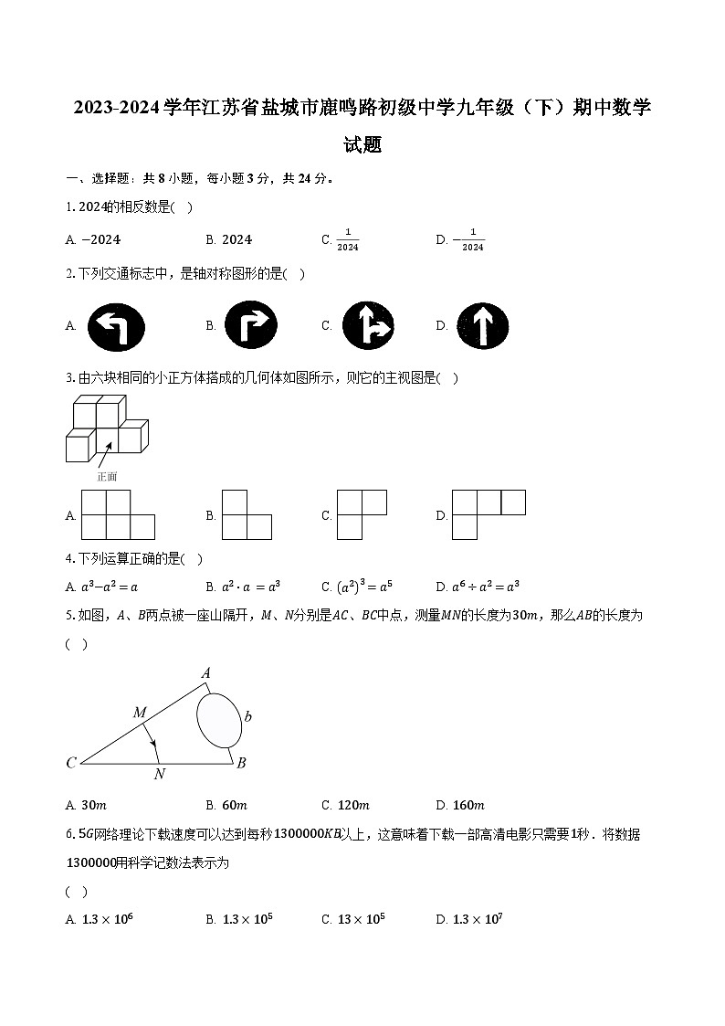 2023-2024学年江苏省盐城市鹿鸣路初级中学九年级（下）期中数学试题（含解析）01