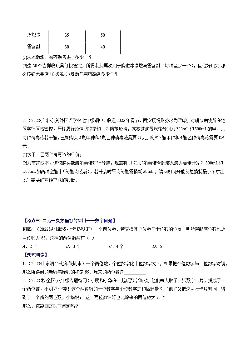 人教版七年级数学下册专题13实际问题与二元一次方程组(原卷版+解析)(5大考点)第3页