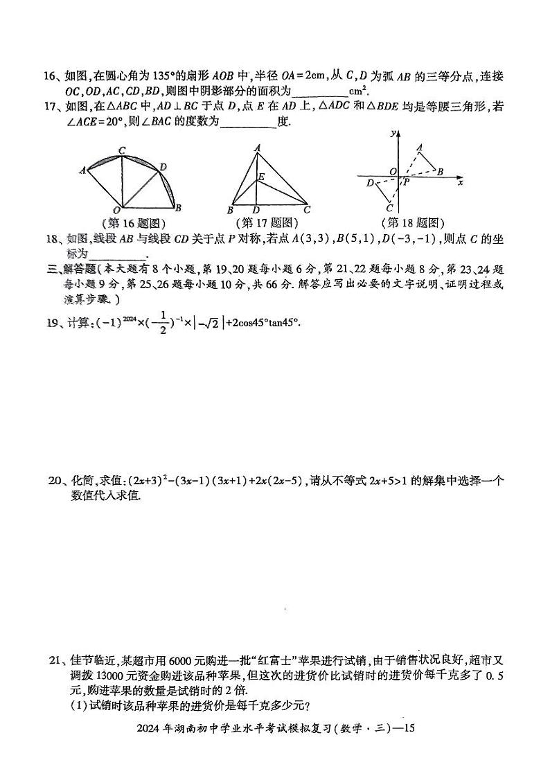 2024年湖南省邵阳市新宁县中考一模数学试题第3页