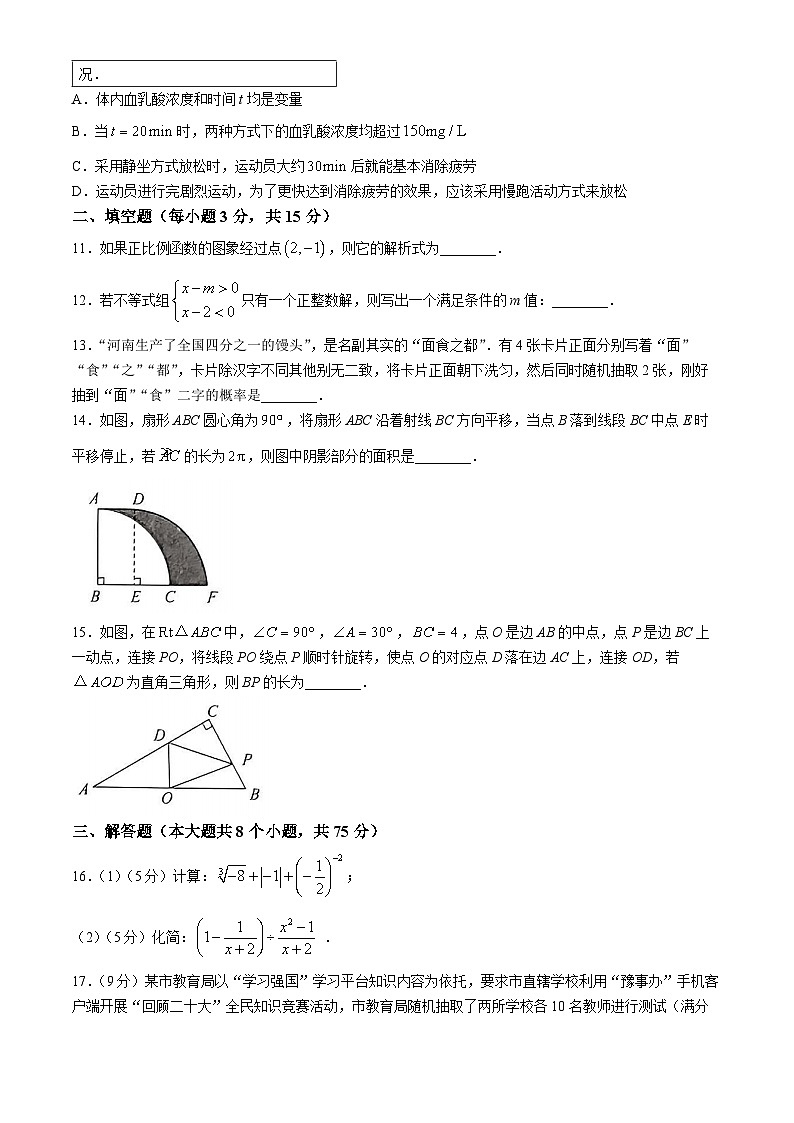 2024年河南省驻马店市确山县八校联考中考一模数学试题(无答案)第3页
