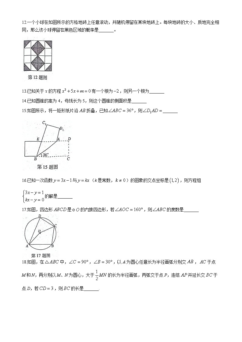 2024年湖南省衡阳市蒸湘区呆鹰岭中学、蒸湘中学、雨母山中学联合考试中考二模数学试题(无答案)第3页