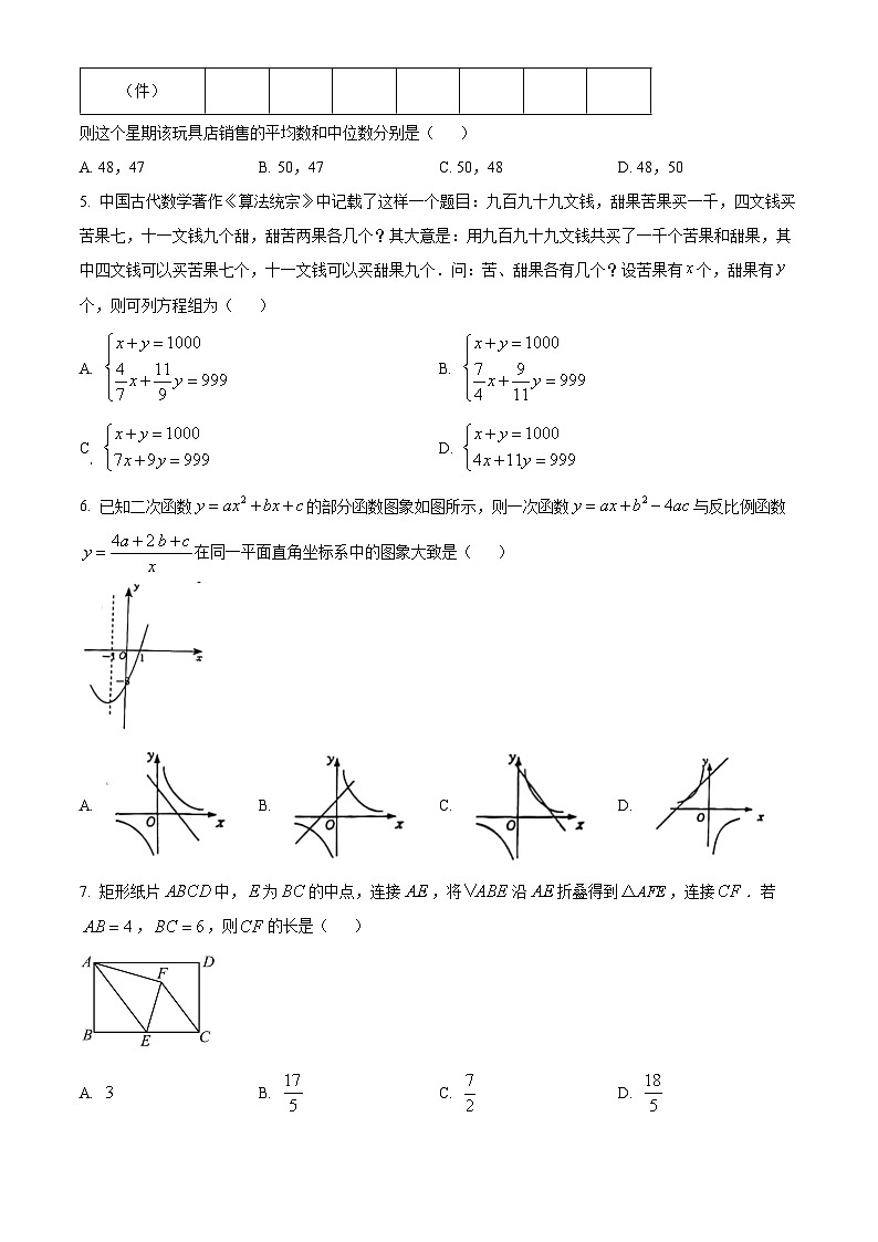 2024年山东省滨州市初中学业水平考试数学模拟试题（三）（原卷版）第2页