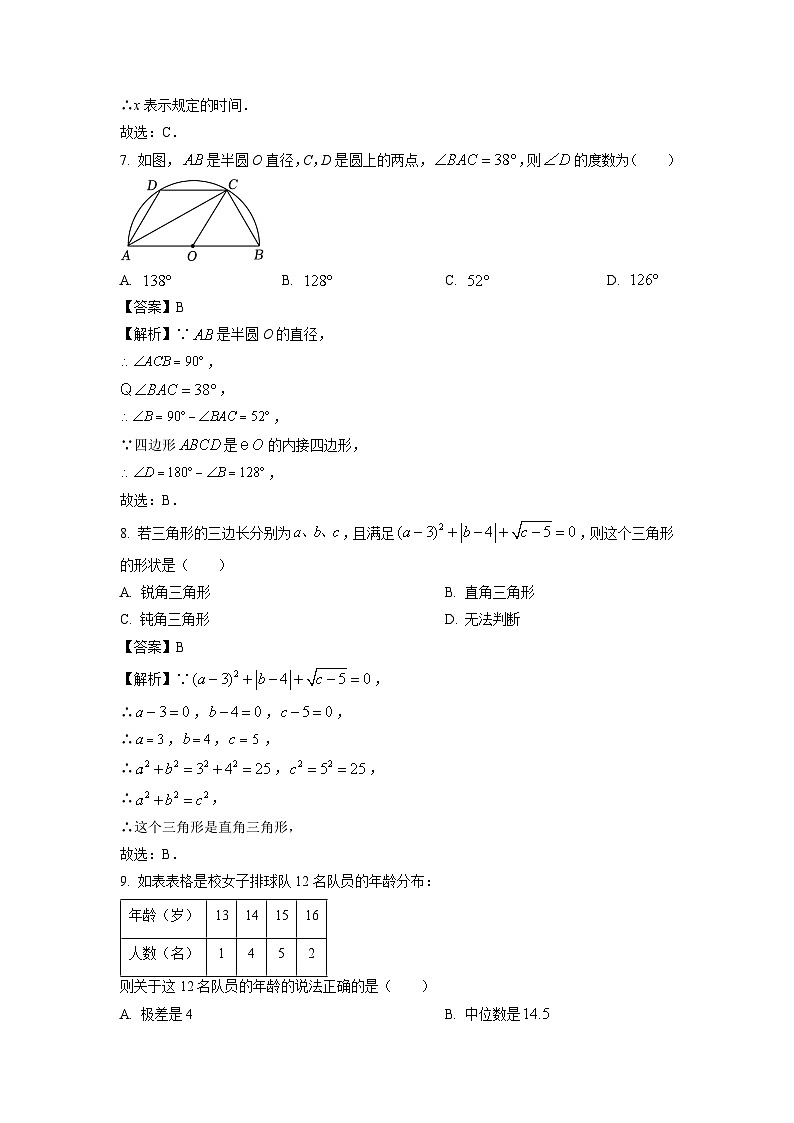 数学：湖南省长沙市部分学校2024年中考一模试题（解析版）03