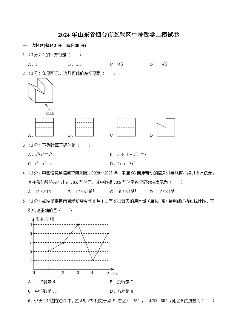 12，2024年山东省烟台市芝罘区中考数学二模试卷01