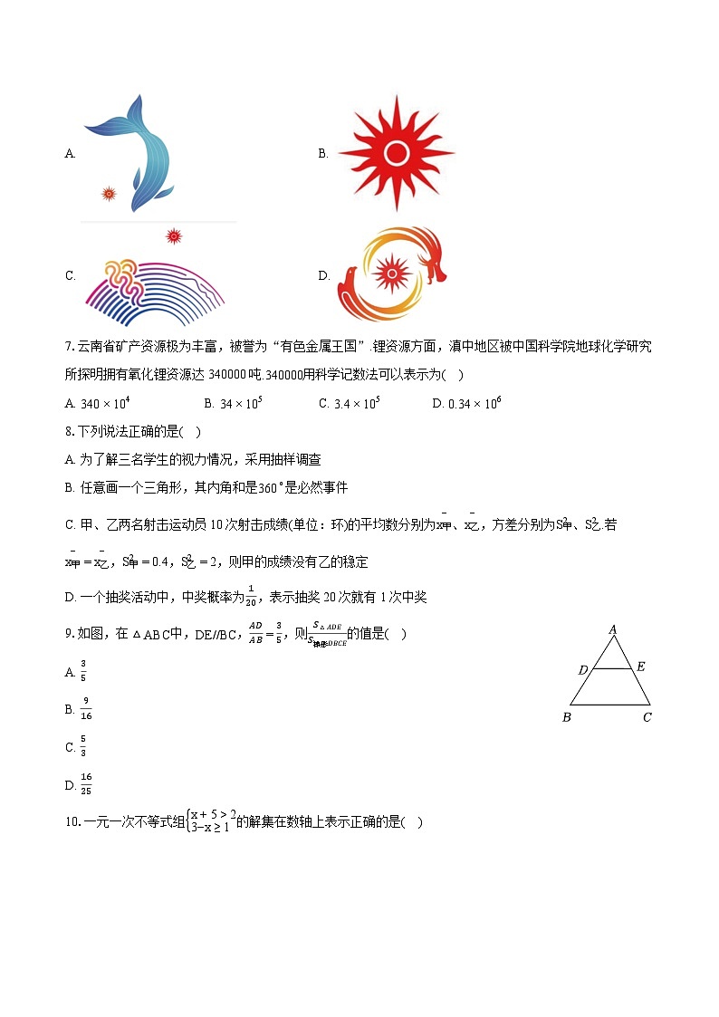 2024年云南省文山州砚山县中考数学一模试卷（含详细答案解析）02