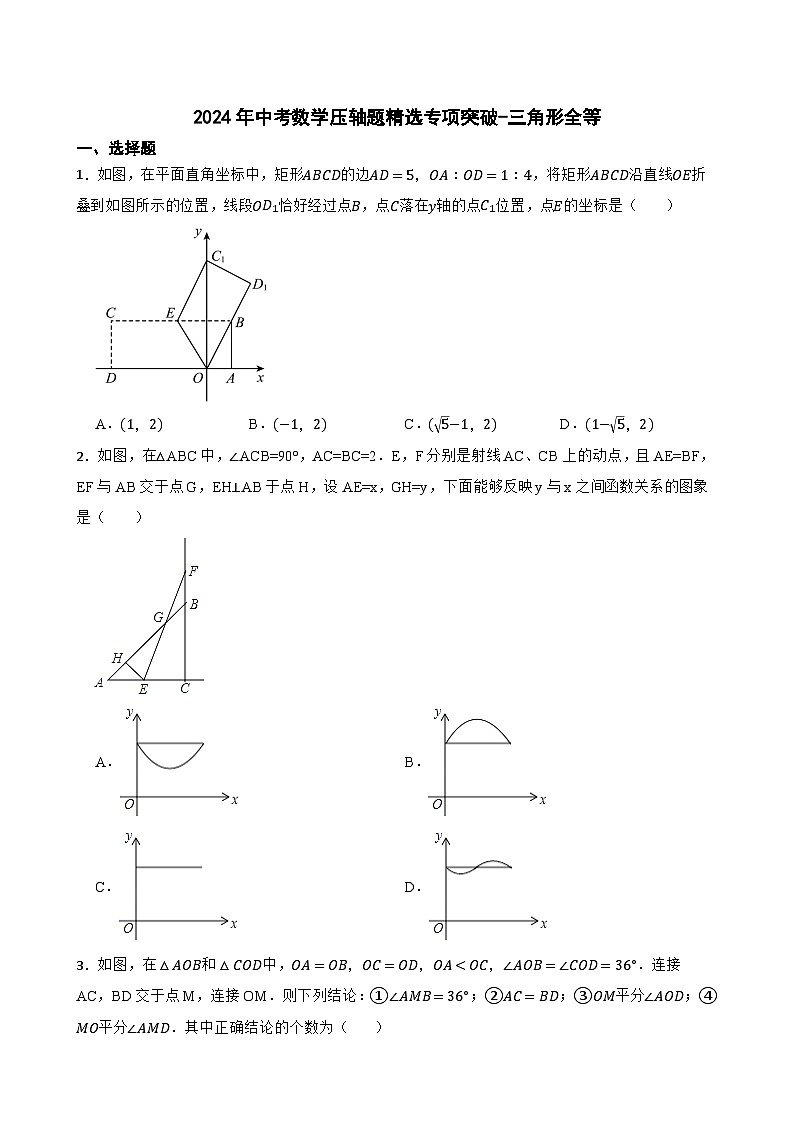 2024年中考数学压轴题精选专项突破-三角形全等第1页