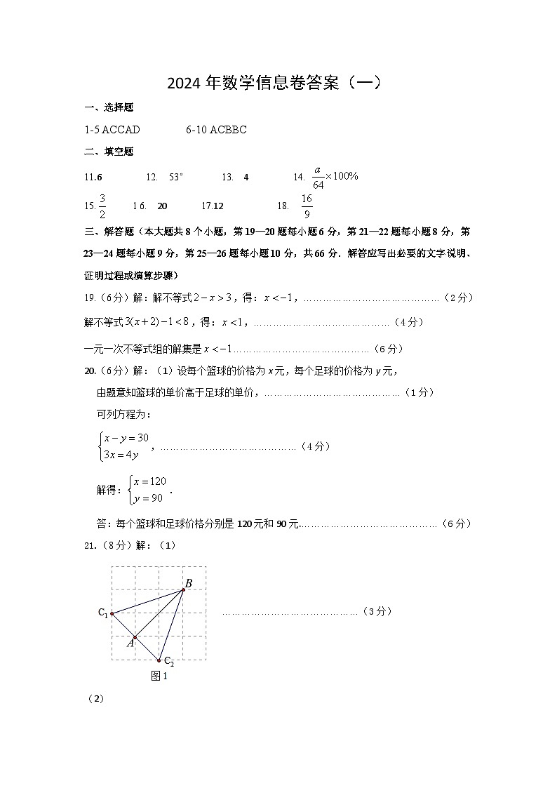 2024湖南省初中数学模拟信息数学卷及参考答案01