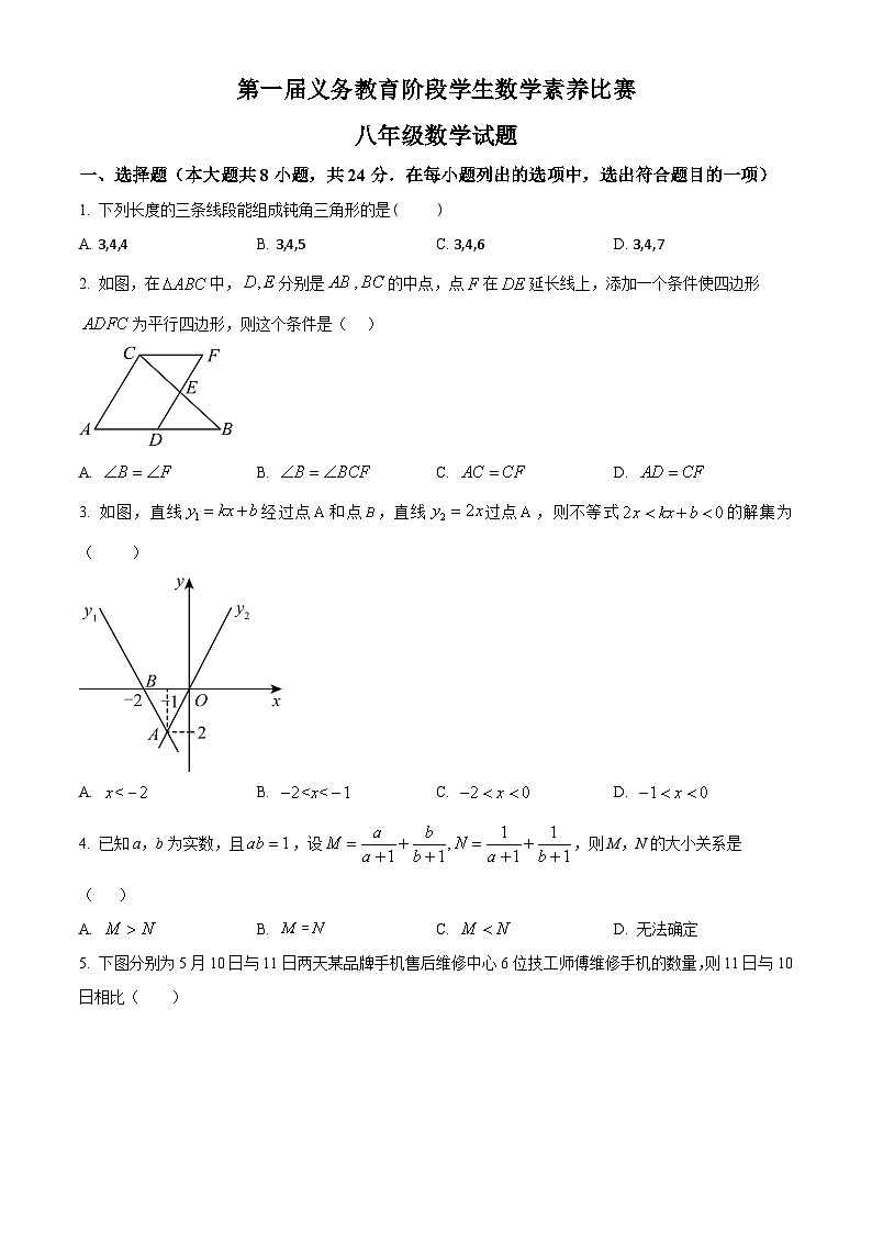 山东省滨州市无棣县2023-2024学年八年级下学期5月月考数学试题（学生版+教师版）01