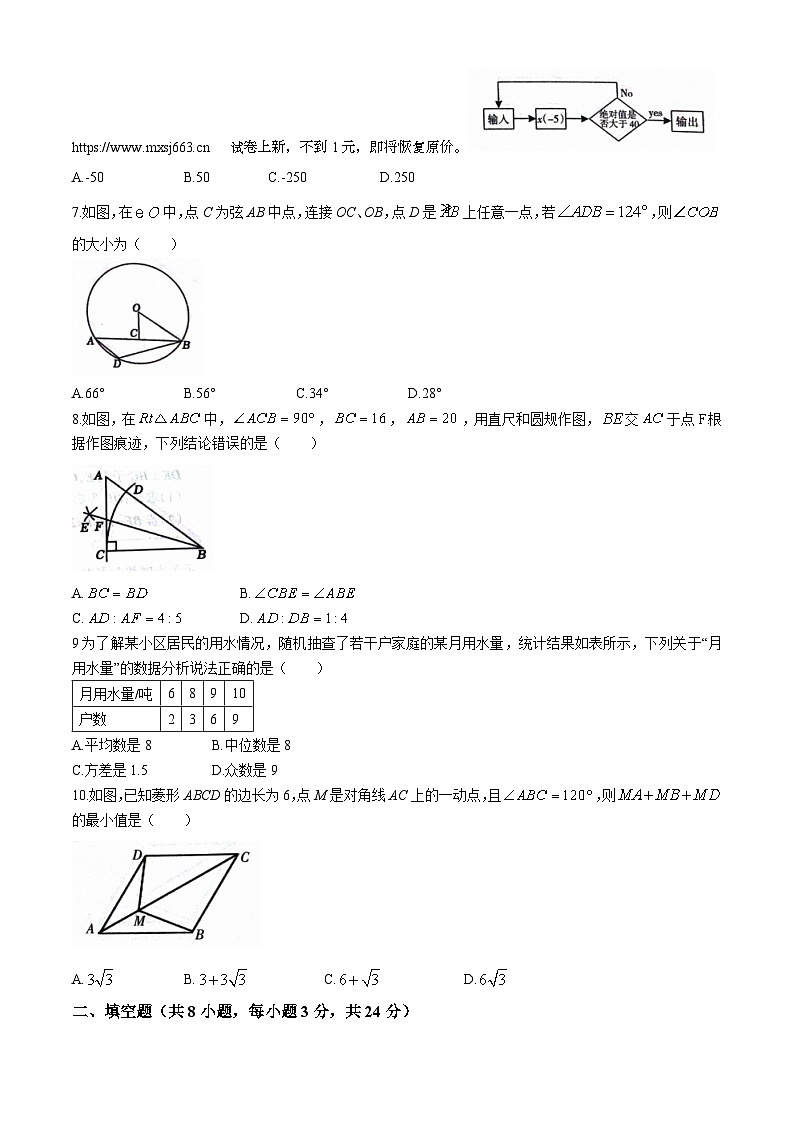 04，2024年湖南省娄底市娄星区中考二模数学试题(无答案)第2页