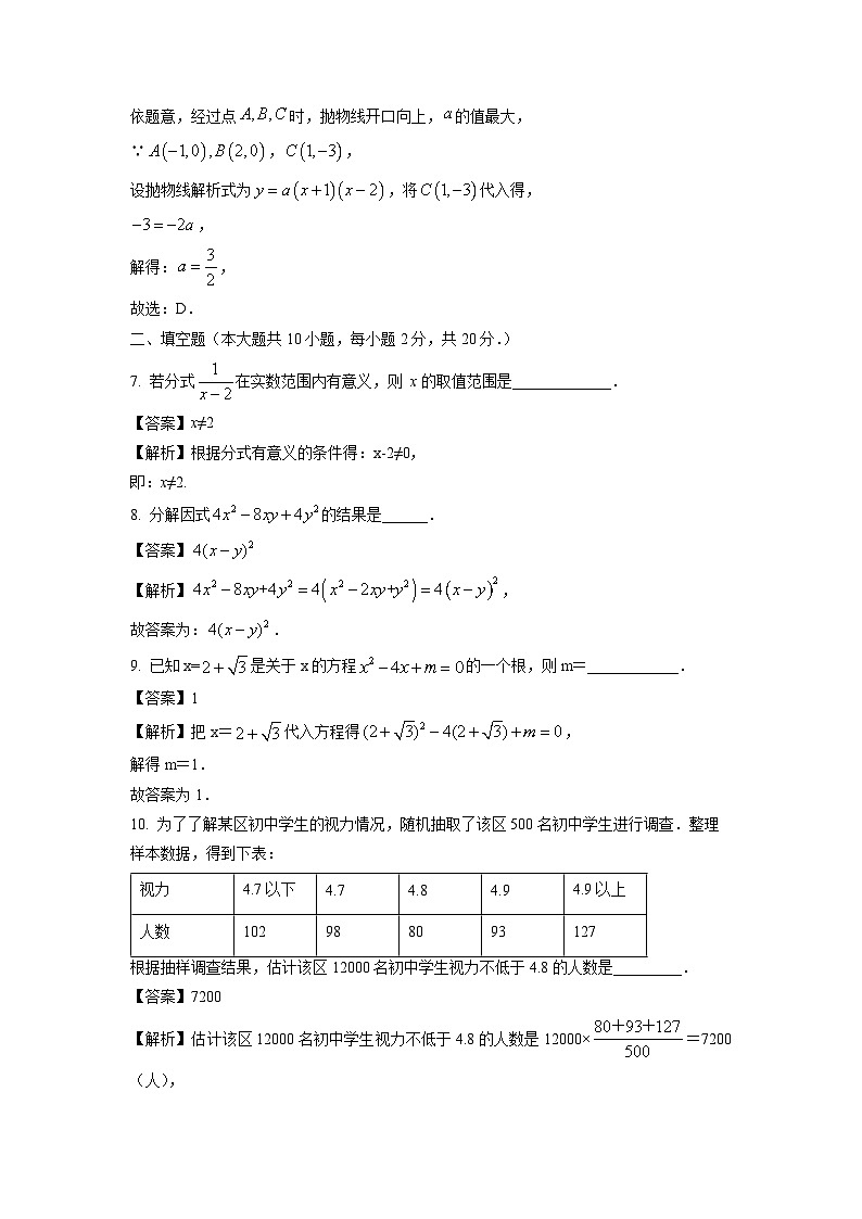 江苏省南京市秦淮区“四校”2024年中考预二模考试数学试卷（解析版）第3页