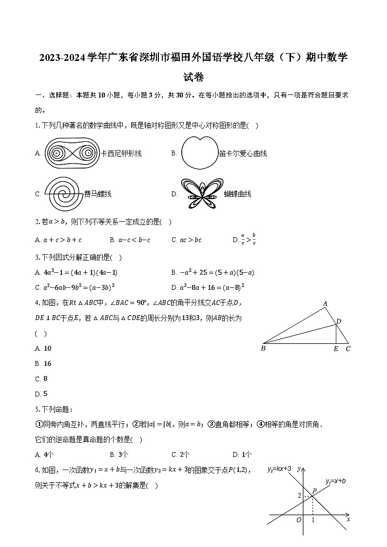 2023-2024学年广东省深圳市福田外国语学校八年级（下）期中数学试卷（含解析）第1页