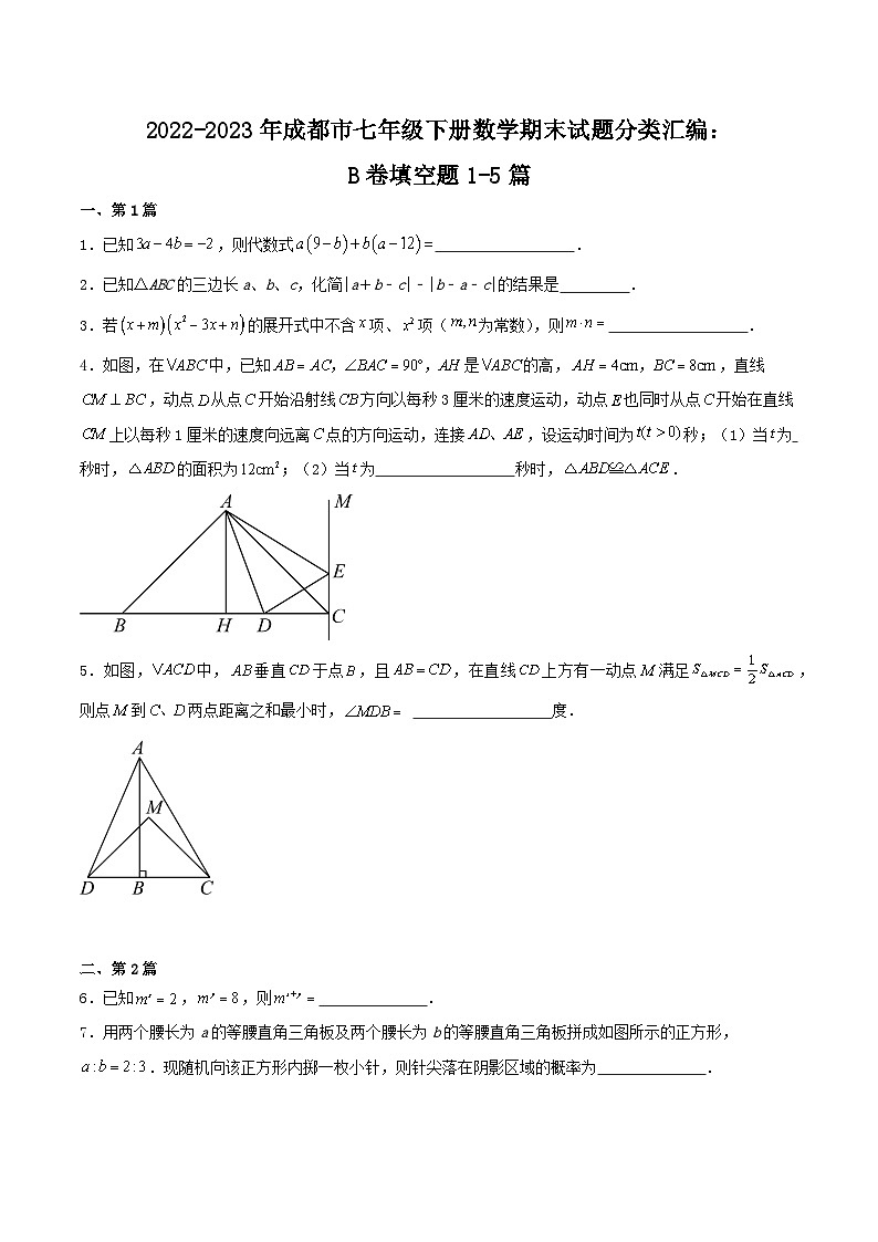 2022-2023年成都市七年级下册数学期末试题分类汇编：B卷填空题1-5篇（原卷）第1页