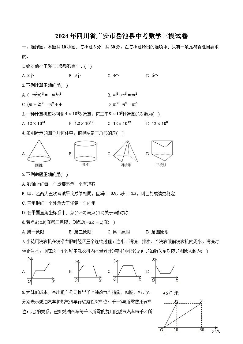 2024年四川省广安市岳池县中考数学三模试卷（含解析）第1页