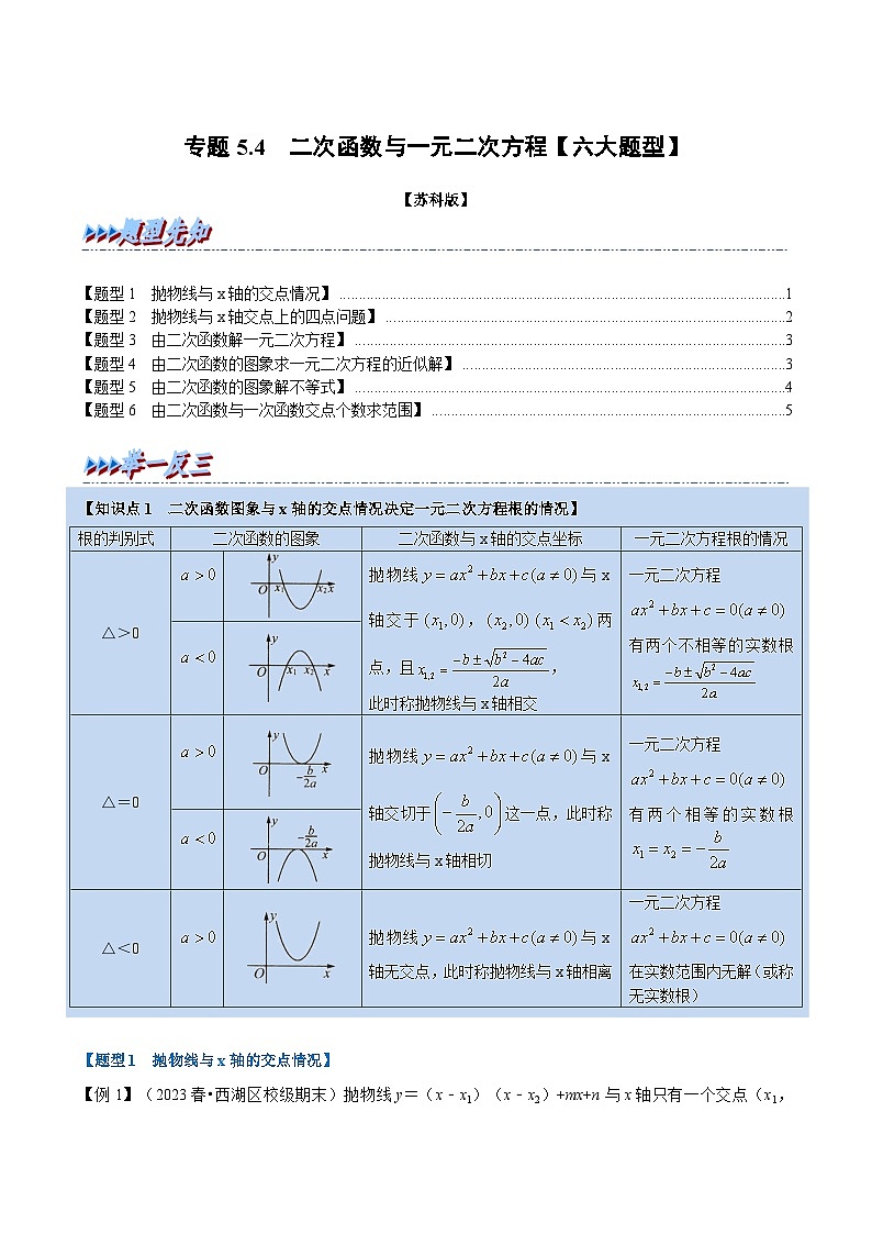 苏科版九年级数学下册专题5.4二次函数与一元二次方程【六大题型】(原卷版+解析)01