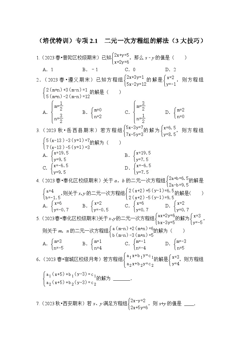 浙教版七年级数学下册(培优特训)专项2.1二元一次方程组的解法(3大技巧)(原卷版+解析)第1页