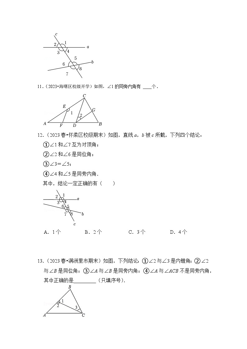 浙教版七年级数学下册专题1.2同位角、内错角和同旁内角(专项训练)(原卷版+解析)第3页