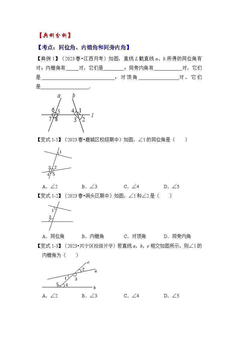 浙教版七年级数学下册专题1.2同位角、内错角和同旁内角(知识解读)(原卷版+解析)第2页