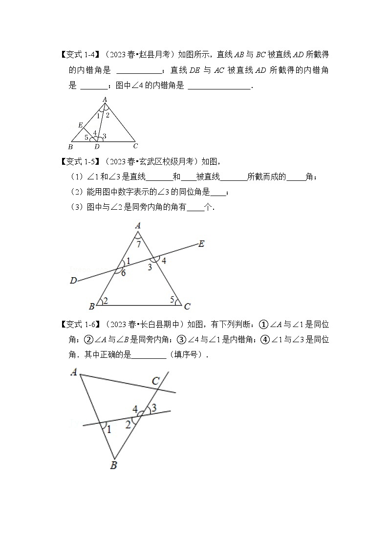 浙教版七年级数学下册专题1.2同位角、内错角和同旁内角(知识解读)(原卷版+解析)第3页