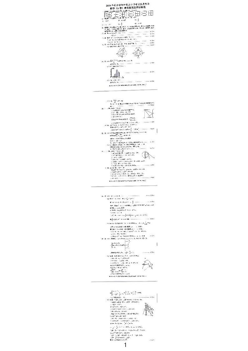 2024 年长沙市初中学业水平考试仿真密卷数学A卷及参考答案01