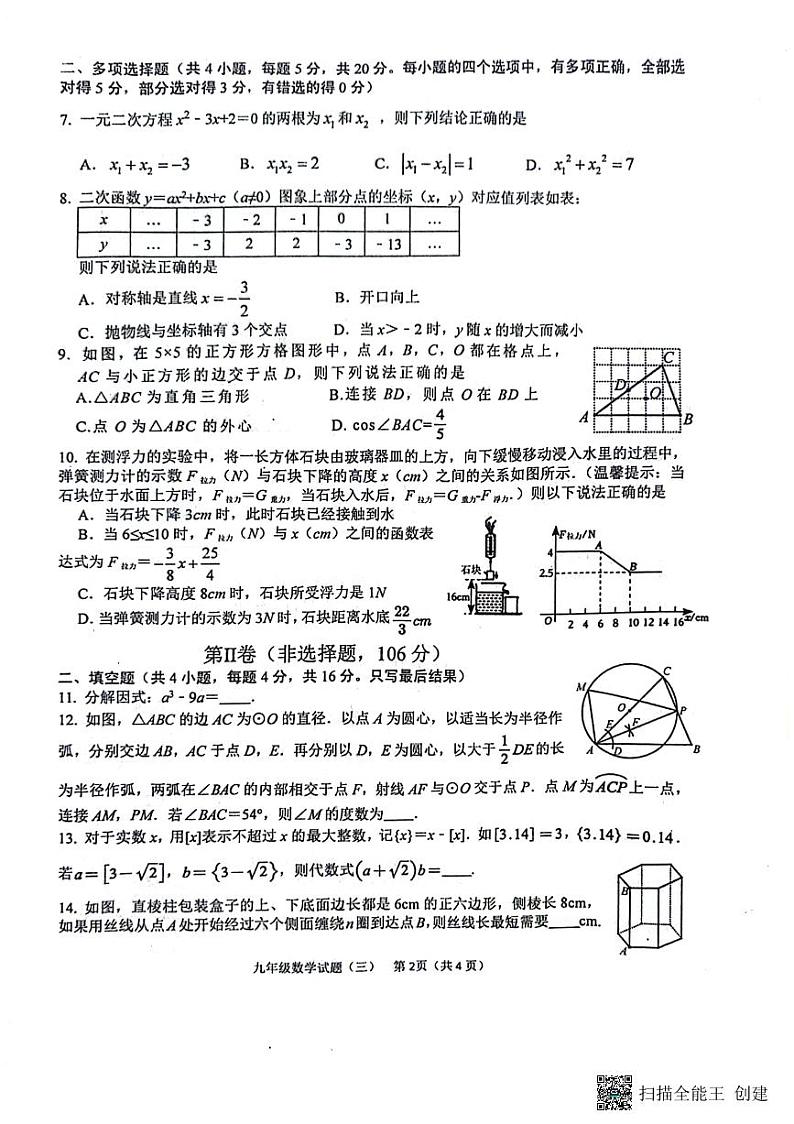 2024年山东省潍坊市寿光市中考三模数学试题第2页
