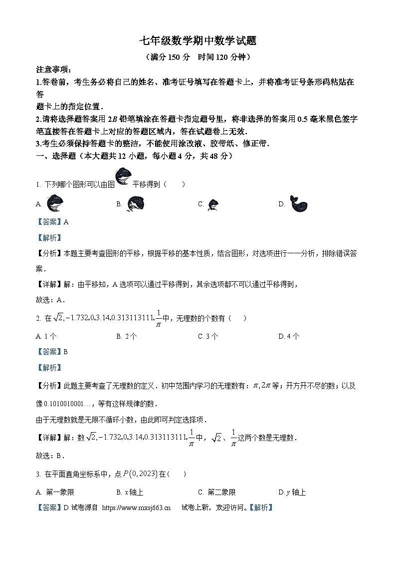 21，山东省德州市宁津县 育新中学、德清中学期中检测2023-2024学年七年级下学期5月期中数学试题01