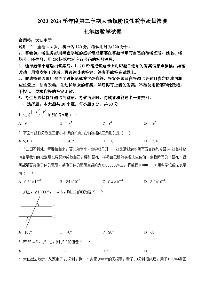 广东省佛山市南海区大沥镇初级中学2023-2024学年七年级下学期期中数学试题（学生版+教师版）01
